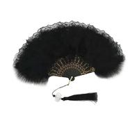 Ventaglio di piume, Ventaglio di piume marabù struzzo, ventaglio pieghevole Ventagli vintage Nappe pizzo Regalo artigianale(Black Lace)