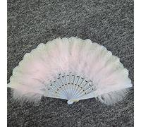 Ventaglio di piume, Ventaglio di piume portatile pieghevole, ventaglio con pendente, 25x45 cm, multicolore for la decorazione della festa nuziale(Light Pink)