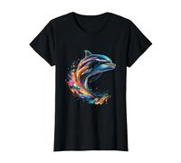 Ventaglio Geometrico a Forma di Delfino Maglietta, Donna, Nero, XS