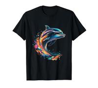 Ventaglio Geometrico a Forma di Delfino Maglietta, Uomo, Nero, XL