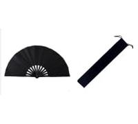Ventaglio grande da 33 cm con glitter, ventaglio pieghevole per danza, portatile e clack con manica nera floccante, accessorio per feste in costume EDM per festival di musica al neon, 34 x 4,1 x 2 cm