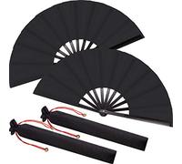 Ventaglio Grande in Seta Rosso a Mano Cinese Tai Chi, Pieghevole per Performance/Danza/Decorazioni/Festival/Combattimento/Artigianato/Regalo (Nero, 2)