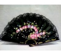 VENTAGLIO GRANDE IN STOFFA DIPINTO A MANO E MERLETTO REF.1500 - VINTAGE 1990