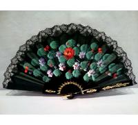 VENTAGLIO GRANDE IN STOFFA DIPINTO A MANO E MERLETTO REF.1502 - VINTAGE 1990