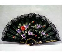 VENTAGLIO GRANDE IN STOFFA DIPINTO A MANO E MERLETTO REF.1506 - VINTAGE 1990