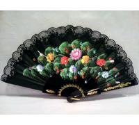 VENTAGLIO GRANDE IN STOFFA DIPINTO A MANO E MERLETTO REF.1507 - VINTAGE 1990