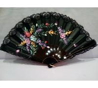 VENTAGLIO GRANDE IN STOFFA DIPINTO A MANO E MERLETTO REF.621/2 - VINTAGE 1990