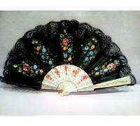 VENTAGLIO GRANDE IN STOFFA DIPINTO A MANO E MERLETTO REF.80006 - VINTAGE 1990