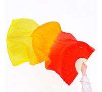 ventaglio in bambù per danza del ventre, Ventagli di velo a 14 costole in seta imitata di bambù for danza del ventre, confezione da 2, multicolore, 1-1,8 m(Total length 1.8 m red orange yellow)