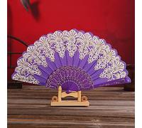 Ventaglio in tessuto,stile vintage,scomparti pieghevoli in tessuto cinese,scomparti pieghevoli per rinfrescarsi in estate,matrimonio,festa della mamma,costume Halloween,carnevale,fan della mano,viola