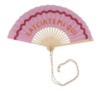 Ventaglio Lasciatemi qui rosa, manico in bambù con catenella, More Amor