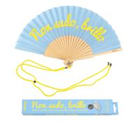 Ventaglio Originale in Legno con Messaggio “Non sudo Brillo” Blu e Giallo con