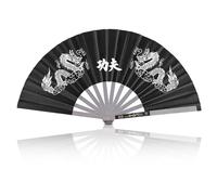 Ventaglio pieghevole cinese per Kung Fu Tai Chi, in acciaio inox, con scritta, Kung Fu, ventaglio pieghevole (nero)