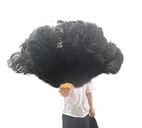 Ventaglio pieghevole con 13 piume di struzzo, grande, 100 cm, 130 cm, portatile, per feste di nozze, spettacoli teatrali (nero, mano sinistra, 100 cm)