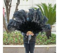Ventaglio pieghevole con piume di struzzo multicolore, per feste di carnevale, matrimoni, spettacoli di danza del ventre, da tenere in mano sinistra e destra, nero, 130 cm, dest
