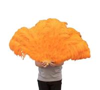 Ventaglio pieghevole da donna, grande e soffice piuma, pieghevole, a mano, per danza, vari stili, per feste e spettacoli. (arancione, 100 cm)