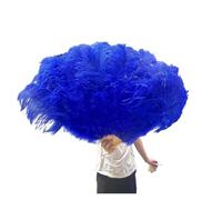Ventaglio pieghevole da donna, grande ventaglio con piume di struzzo e marabù, vintage, pieghevole, per costumi, balli, spettacoli, scenografie, feste e matrimoni, decorazione (blu reale, 130 cm)