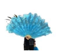 Ventaglio pieghevole da donna, grande ventaglio in piuma di struzzo, marabù, caffè, stile vintage, pieghevole, per costume, danza, spettacolo, palcoscenico, festa, matrimonio, decorazione (Sky Blue