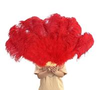 Ventaglio pieghevole da donna, grande ventaglio in piume di struzzo gialle, pieghevole, soffice, per spettacolo, danza, vari stili, accessori per feste, spettacoli sul palco (rosso, 130 cm)