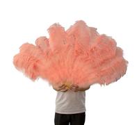 Ventaglio pieghevole da donna, grande ventaglio in piume di struzzo gialle, pieghevole, soffice, per spettacolo, danza, vari stili, accessori per feste, spettacoli sul palco(Shrimp Pink, 100 cm)