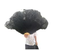 Ventaglio pieghevole da donna, ventaglio di piume di struzzo gialle 13 ossa, 100 cm, accessori per spettacolo, danza, pieghevole, con piume, nero, 100 cm