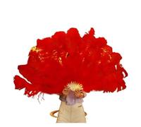 Ventaglio pieghevole di piume, Ventaglio di piume di struzzo colorato, 130 cm, grande ventaglio pieghevole a mano, ventaglio da ballo, for feste, spettacoli di carnevale(Red,Left hand)