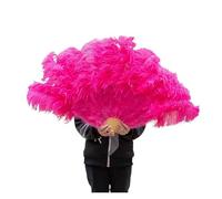 Ventaglio pieghevole di piume, Ventaglio di piume di struzzo colorato, 130 cm, grande ventaglio pieghevole a mano, ventaglio da ballo, for feste, spettacoli di carnevale(Rose Pink,Right hand)