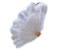 Ventaglio pieghevole di piume, ventaglio di piume di struzzo rosa a 13 ossa per danza del ventre, ideale per feste di Halloween, matrimoni e palcoscenici, ventagli pieghevoli di piume (bianco, 130 cm)