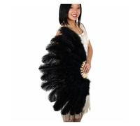 Ventaglio pieghevole di piume, ventaglio di piume di struzzo rosa a 13 ossa per danza del ventre, ideale per feste di Halloween, matrimoni e palcoscenici, ventagli pieghevoli di piume (nero, 130 cm)