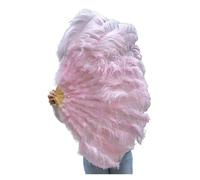 Ventaglio pieghevole di piume, ventaglio di piume di struzzo rosa a 13 ossa per danza del ventre, ideale per feste di Halloween, matrimoni e palcoscenici, ventaglio di piume pieghevoli (rosa chiaro