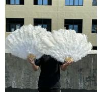 Ventaglio pieghevole in piume di struzzo bianche con 13 ossa, 130 cm, per spettacoli di carnevale, ballerini, accessori, ventaglio pieghevole in piume di struzzo soffici, bianco, grande, 2 pezzi