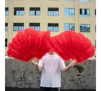 Ventaglio pieghevole in piume di struzzo bianche con 13 ossa, 130 cm, per spettacoli di carnevale, ballerini, accessori, ventaglio pieghevole in piume di struzzo soffici, rosso, grande, 2 pezzi