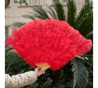 Ventaglio pieghevole in piume di struzzo bianche naturali da 1/2 pezzi, 13 ossa, grande, da tenere in mano, 90-130 cm, per artigianato, carnevale, matrimonio, palcoscenico, danza, decorazione, rosso