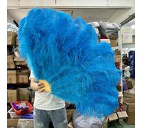 Ventaglio pieghevole in piume di struzzo da 130 cm, per fotografia, spettacoli teatrali, danza, decorazioni per feste di nozze, accessori per cucire, 6 colori blu lago, piccolo ventaglio, 1 paio (du