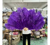 Ventaglio pieghevole in piume di struzzo da 130 cm, per fotografia, spettacoli teatrali, danza, decorazioni per feste di nozze, accessori per cucire, 15 colori, viola, grande ventaglio, 1 paio (due)