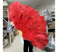 Ventaglio pieghevole in piume di struzzo da 130 cm, per fotografia, spettacoli teatrali, danza, decorazioni per feste di nozze, accessori per cucire, 3 colori, rosso, grande ventaglio 1 pezzo