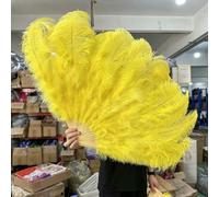 Ventaglio pieghevole in piume di struzzo da 130 cm, per fotografia, spettacoli teatrali, danza, decorazioni per feste di nozze, accessori per cucire, 9 colori, giallo, piccolo ventaglio, 1 paio (due