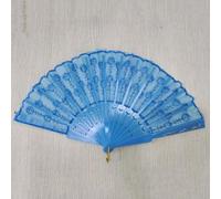 Ventaglio pieghevole in seta da 23 cm, con paillettes ricamate, coda di pavone, foglie in tessuto satinato e robusta protezione in plastica per sposa, damigella d'onore, ospite a matrimoni, costumi