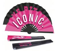 Ventaglio pieghevole personalizzato di grandi dimensioni per uomo/donna, ventaglio da rave "YASSS", merchandising da concerto, ventaglio da kung fu tai chi nero vintage pieghevole a mano per danza, fe
