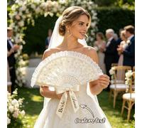 Ventaglio pieghevole personalizzato, ventaglio pieghevole con testo personalizzato e bordo in pizzo, ventaglio da sposa, accessorio per performance di danza e fotografia, regalo ricordo per damigelle,
