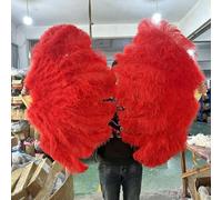 Ventaglio pieghevole portatile con piume di struzzo rosso 13 osso, 100 cm/130 cm, per feste, carnevale, danza e spettacoli, accessori - 3 ventagli rossi grandi 1 pz