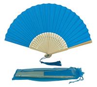 Ventaglio pieghevole portatile di carta con nappa e nervature in bambù di grado A, per donne e ragazze, regalo estivo per feste di compleanno, matrimonio (celeste)