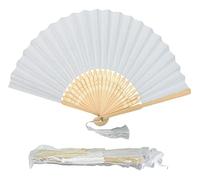 Ventaglio pieghevole portatile di carta con nappa e nervature in bambù di grado A, per donne e ragazze, regalo estivo per feste di compleanno o matrimonio (bianco)