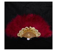 Ventaglio Piume Ventaglio di piume africano in pizzo da ballo personalizzato for matrimonio Ventagli fatti a mano decorativi for la casa Regalo for feste Decorazione for sposa per Ballare(Red)