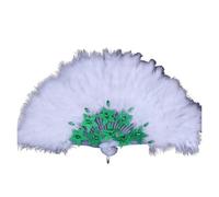Ventaglio Piume Ventaglio di piume africano in pizzo da ballo personalizzato for matrimonio Ventagli fatti a mano decorativi for la casa Regalo for feste Decorazione for sposa per Ballare(White)