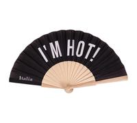 Ventaglio Pop I'm Hot Italia, Design Minimal in Nero con Scritta Bianca, Stecche in Legno - VAR 55-11