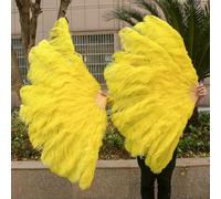 Ventaglio retrò 13Bones, grande ventaglio di piume di struzzo bianche rosse, ventaglio da ballo per feste, matrimoni, spettacoli teatrali, accessori, decorazione, giallo, 130 cm, 2 pezzi
