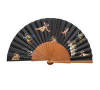 Ventaglio spagnolo Perseo - Legno e cotone - 23 cm - Custodia in yute natural - Accessorio moda - Fatto a mano in Spagna - Eventi e regali - Collezione Fansofart - Tusitala Barcelona