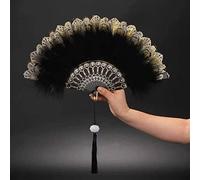 Ventaglio,Ventaglio di Piume d'oro Nero Tenuto in Mano Ventaglio Pieghevole A Doppia Faccia Ventaglio Pieghevole Giapponese Cinese Orientale Vintage per La Decorazione della Chiesa di Nozze Hot Flas