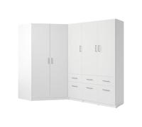Vente-unique-Armadio angolare 5 ante e 6 cassetti L254 cm Bianco - BELOMY